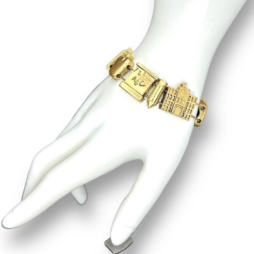 Teacher’s Charms Slider Bracelet 7.25” over Gold Tone